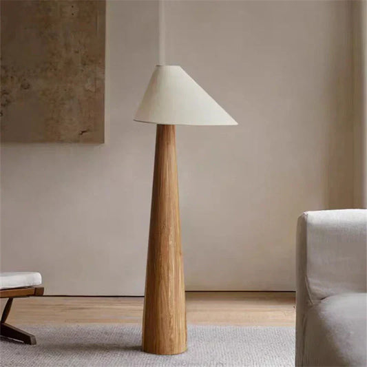 Wabi Sabi Floor Standing Lamp with Fabric Lampshade & Wooden Base