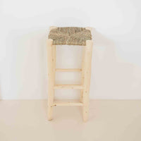 Tabouret de bar sans dossier en bois brut et corde tressée