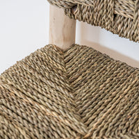 Tabouret de bar marocain avec dossier en bois et tressage en corde
