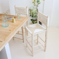 Tabouret de bar avec dossier en bois et tressage beige