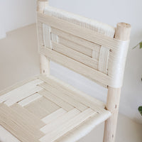 Tabouret de bar avec dossier en bois et tressage beige