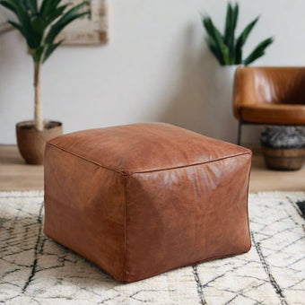 compare product Square Leather Pouf