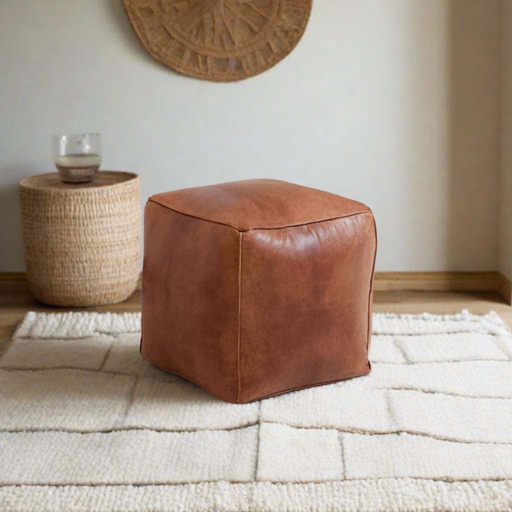Square Leather Pouf