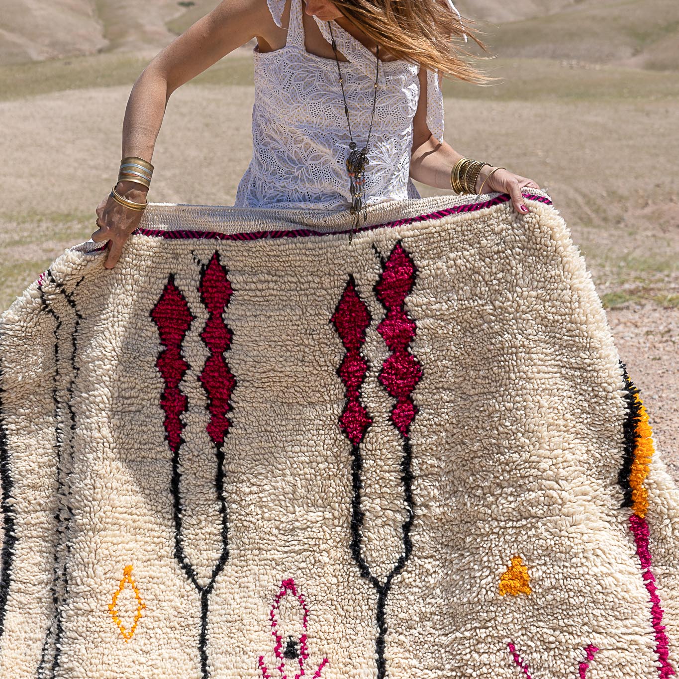 Tapis motif berbere Azilal coloré, 100% laine