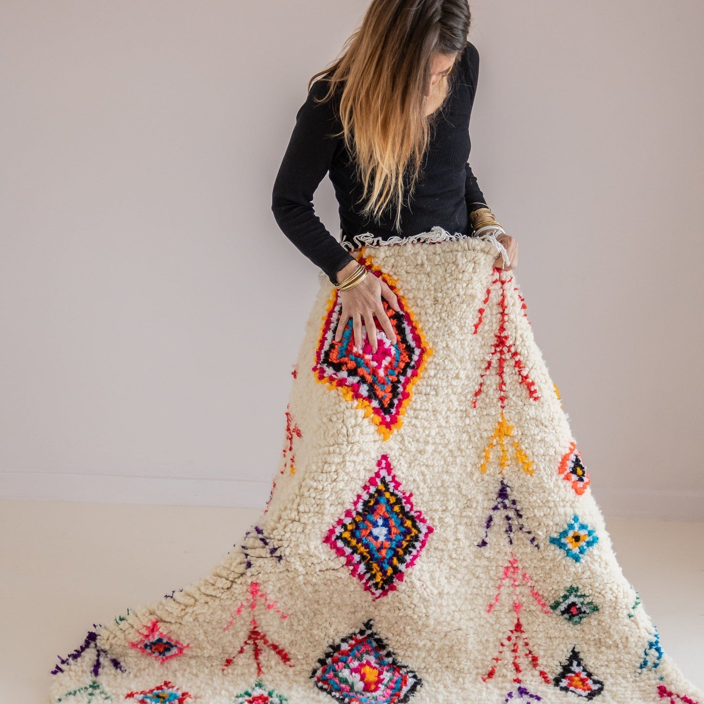 Tapis berbère COULOIR Azilal coloré 100% laine de mouton