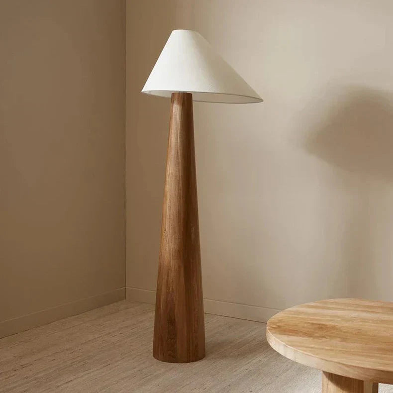Wabi Sabi Floor Standing Lamp with Fabric Lampshade & Wooden Base