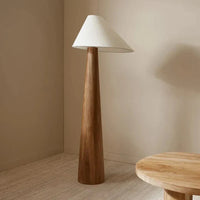Wabi Sabi Floor Standing Lamp with Fabric Lampshade & Wooden Base