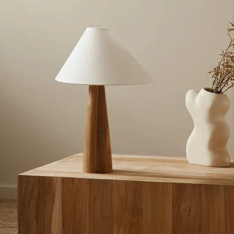Wabi Sabi Floor Standing Lamp with Fabric Lampshade & Wooden Base