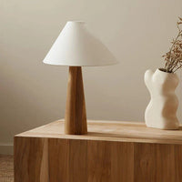 Wabi Sabi Floor Standing Lamp with Fabric Lampshade & Wooden Base